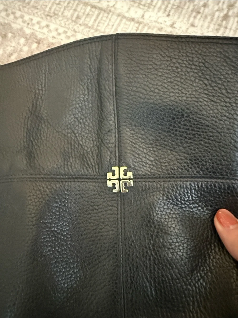 Tory Burch Black Leather Mid-Calf Boots with Gold Logo